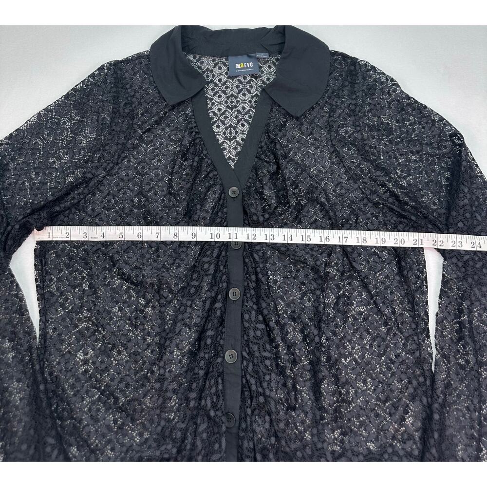 Maeve Anthropologie Blue Black Lace Button Down Blouse Size 3X Peter Pan Collar - Picture 7 of 10